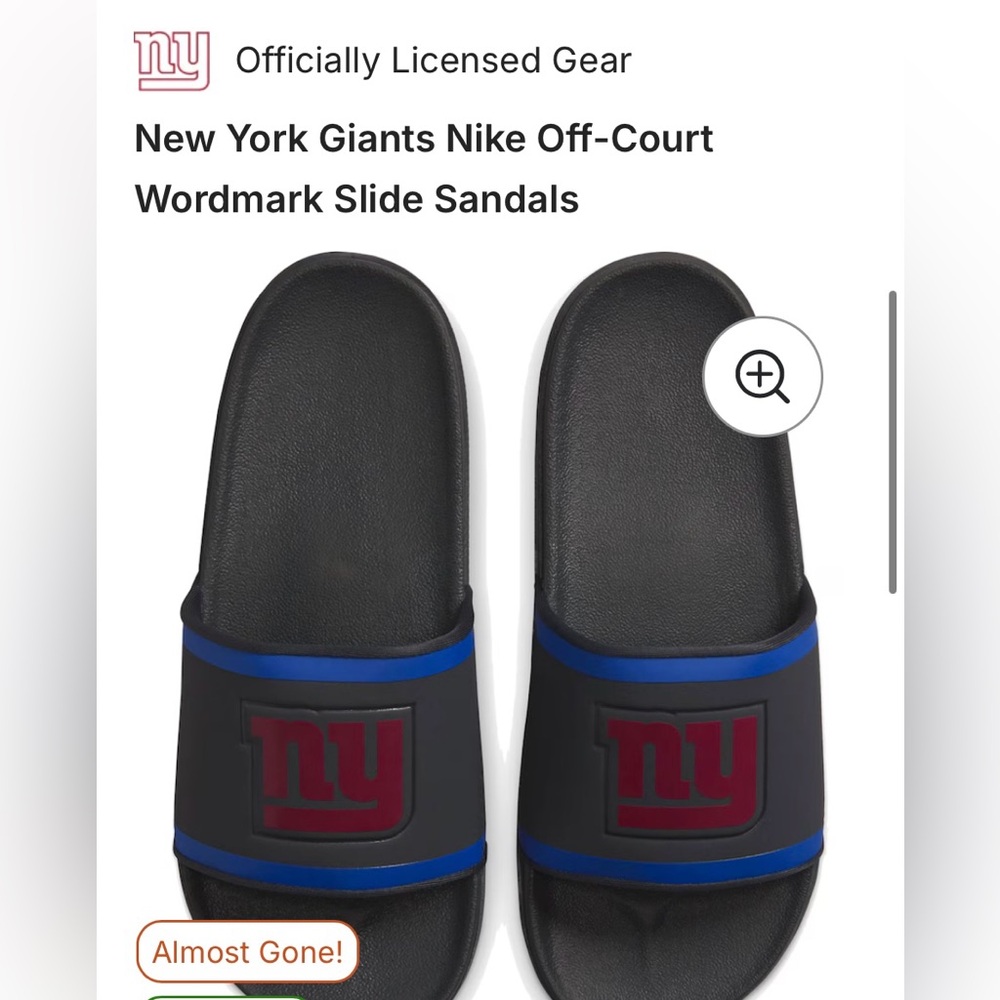 New York Giants Nike Off-Court NEW NFL Slide Sandals. Soft strap & dual foam.